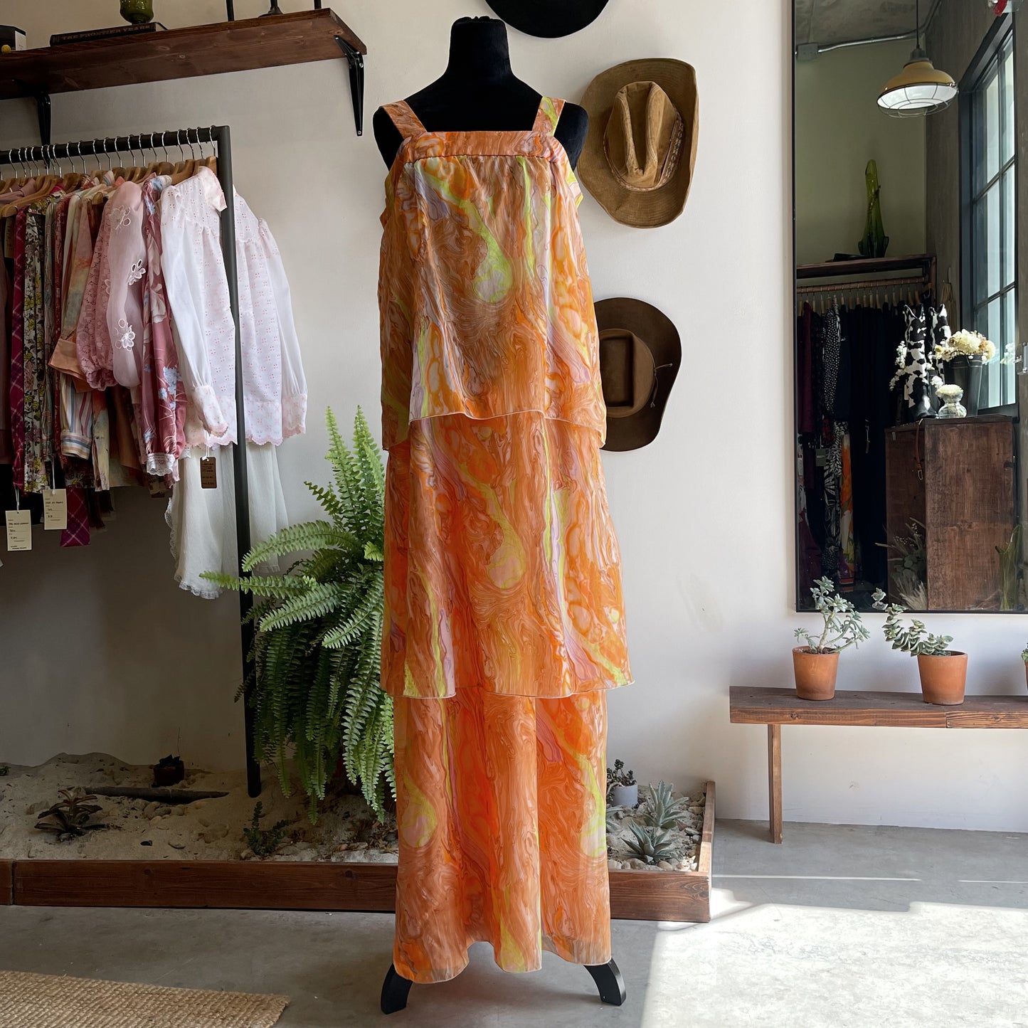 70’s Vintage Handmade Watercolor Tiered Dress