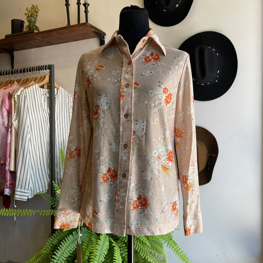 Vintage 70’s Floral Button-Up up Metallic Weaving