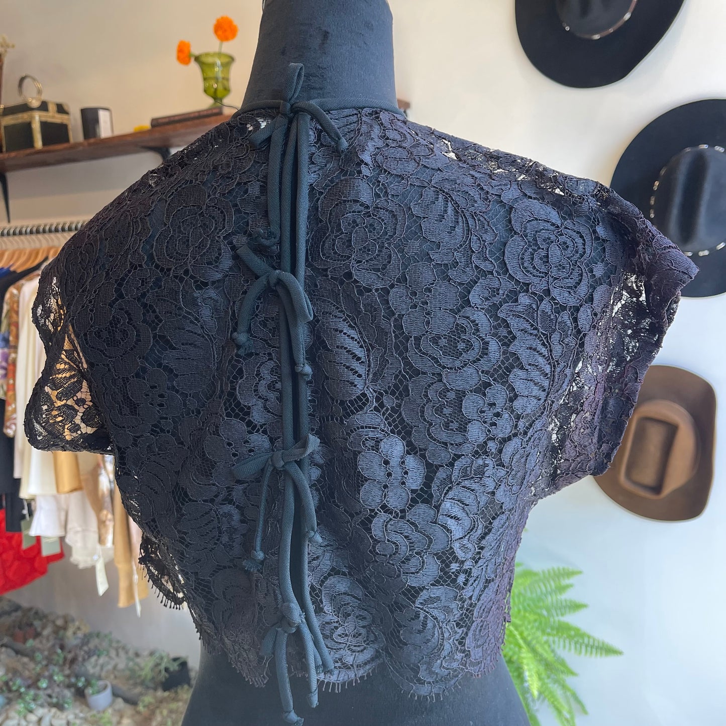 Antique Lace Top with Back Hook Bow Closure