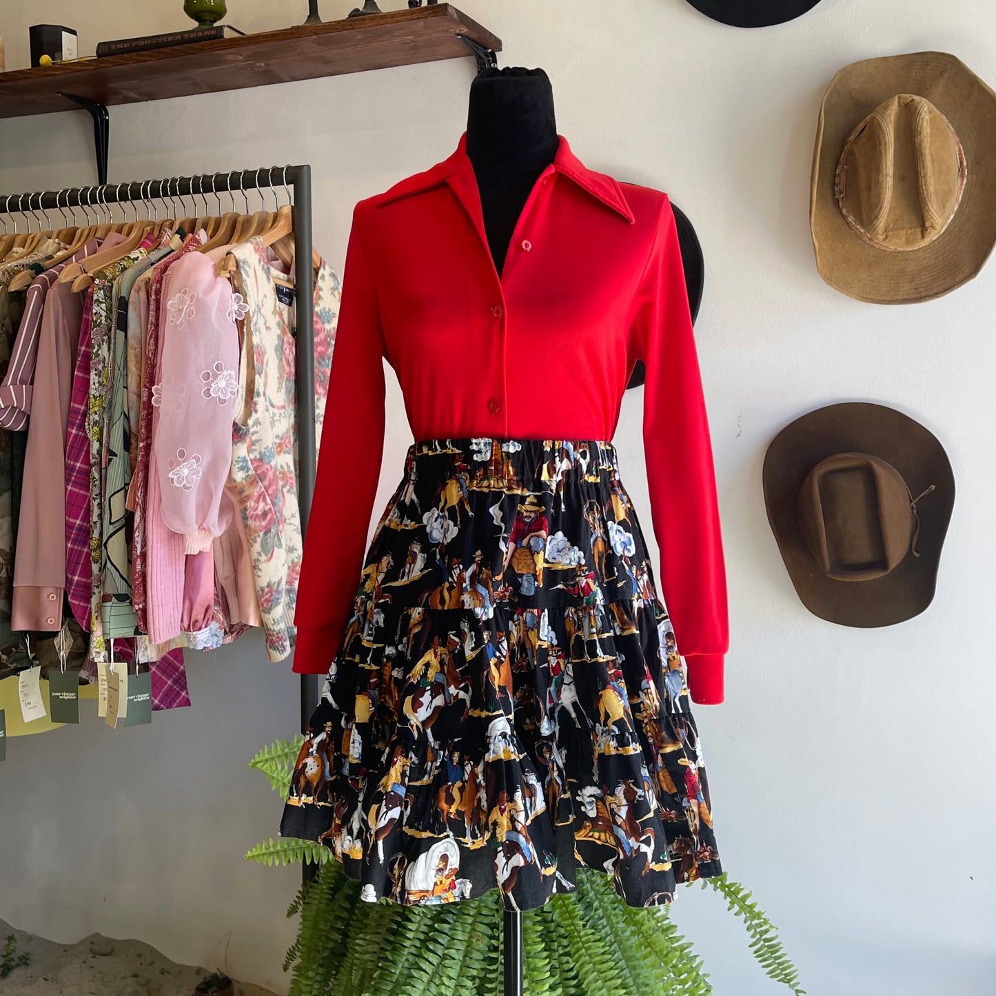 80’s Vintage Cowboy Print Full Circle Western Skirt
