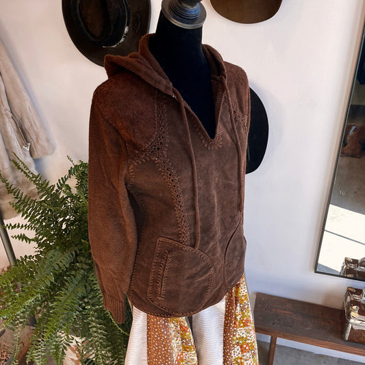 1970s Vintage Crochet Leather Patchwork Knit Sweater