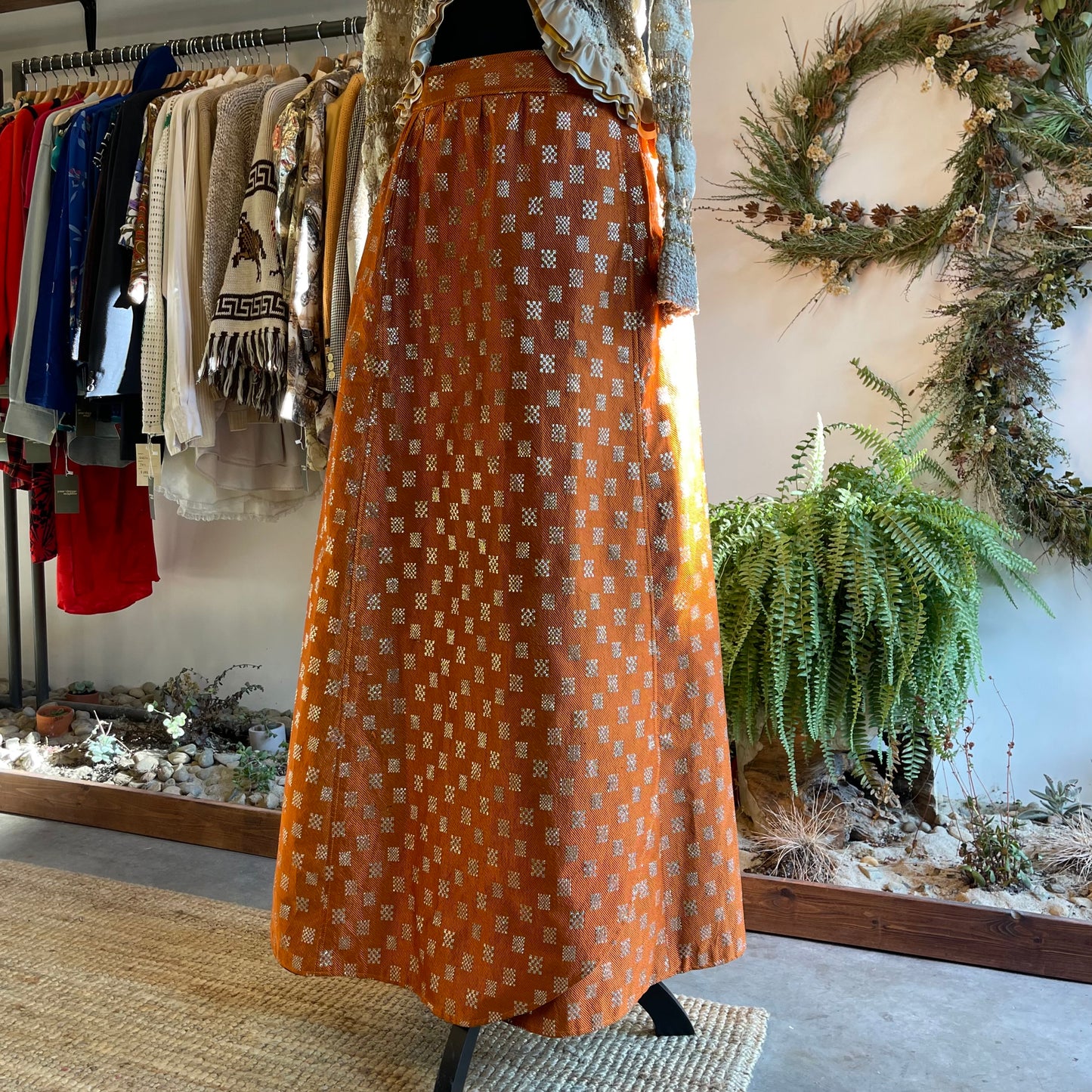 70s Vintage Raw Silk Skirt L