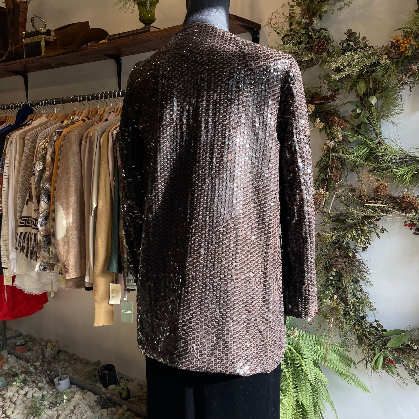 80s Vintage Giorgio Beverly Hill Sequin Brown Top