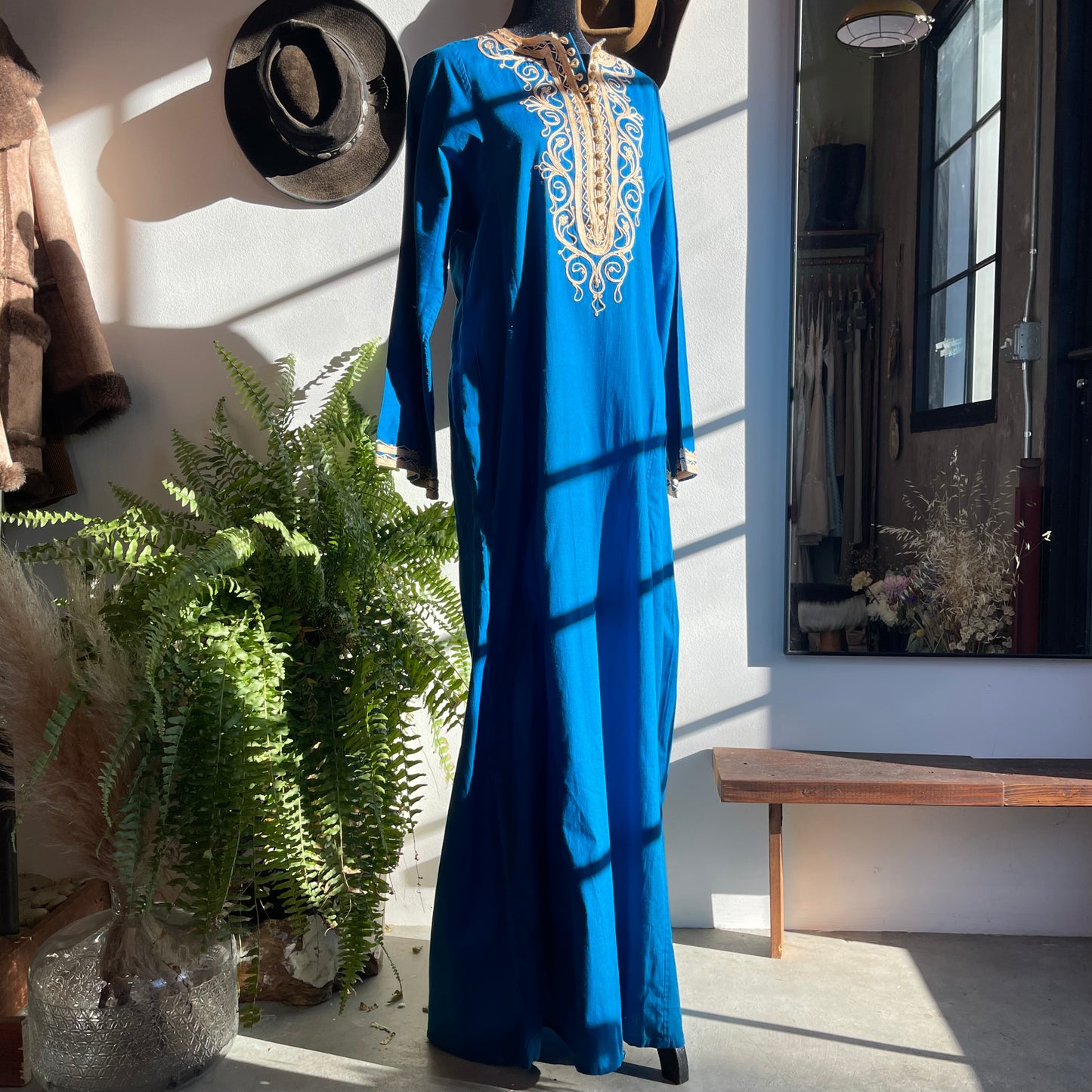 Vintage Traditional Moroccan Kaftan Cotton Embroidered Blue