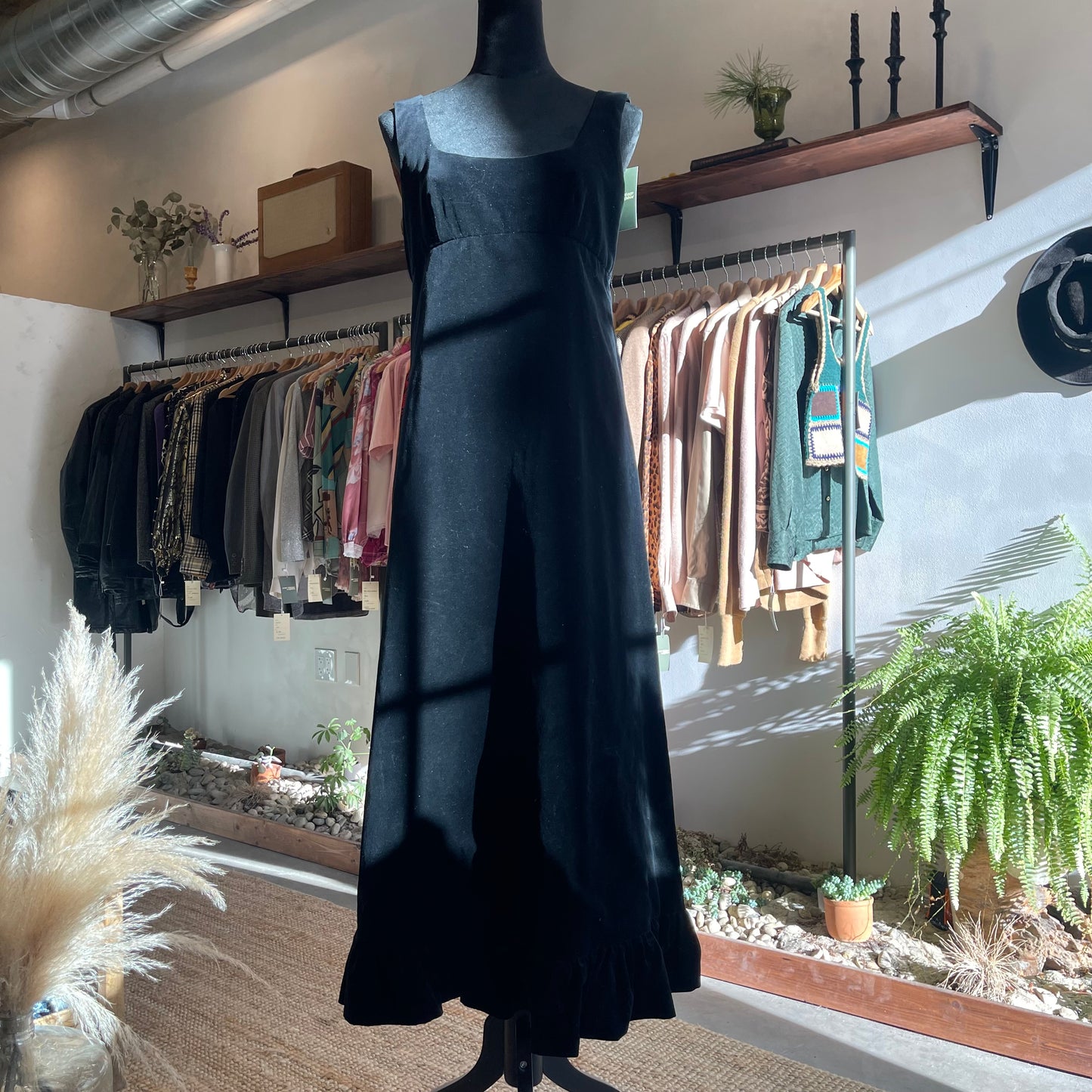 Vintage Handmade Black Velvet Dress with Shawl