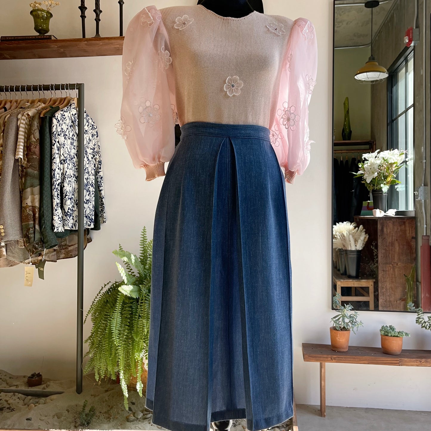 Vintage Diane Delorean Organza Puff Sleeve Knit Blouse 80’s