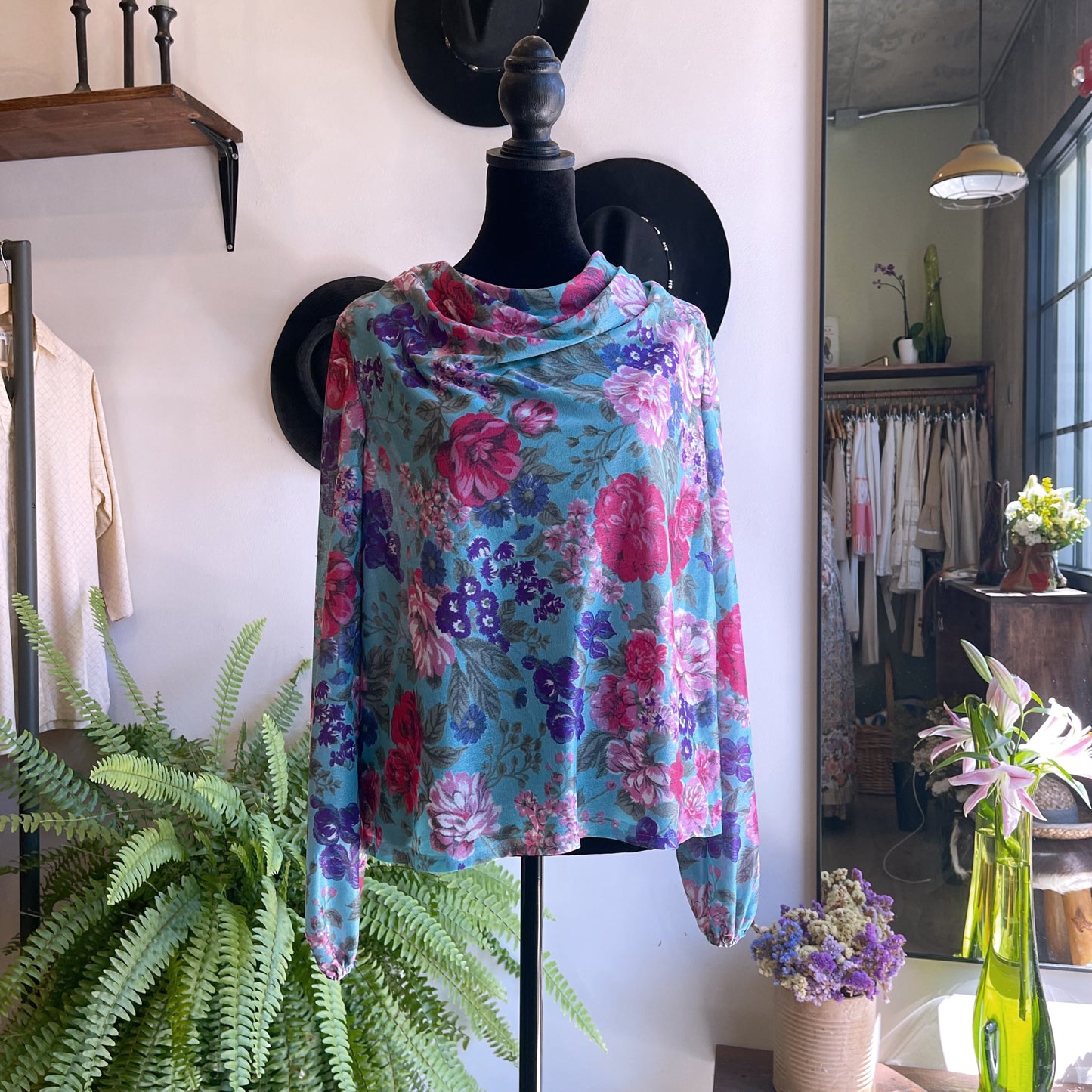 70’s Vintage Floral Cowl Neck Blouse