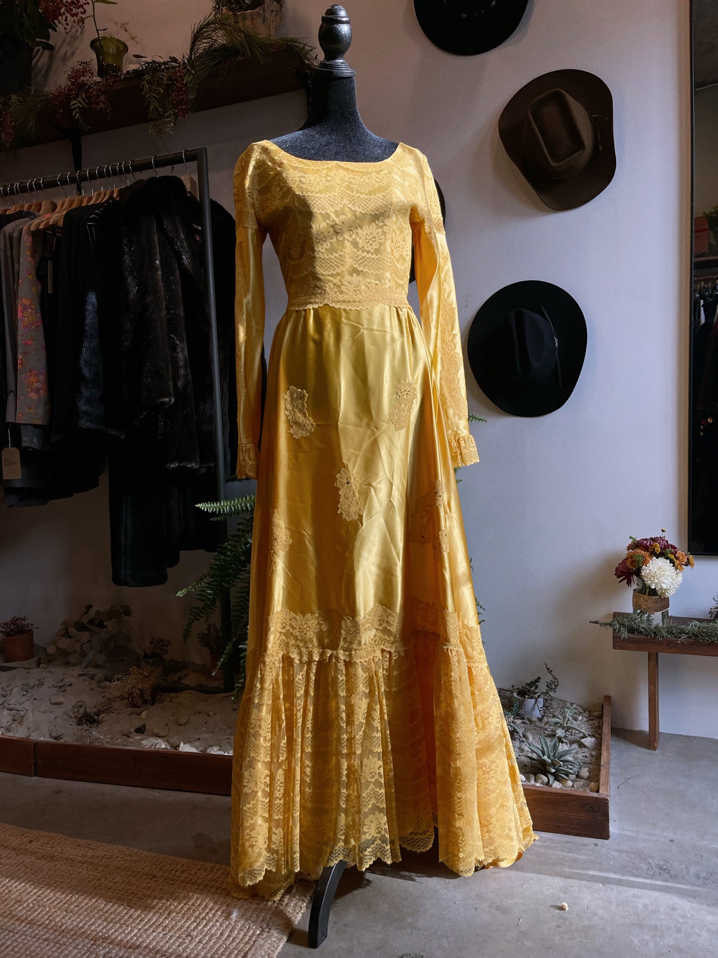 1960s Vintage Satin and Lace Gown