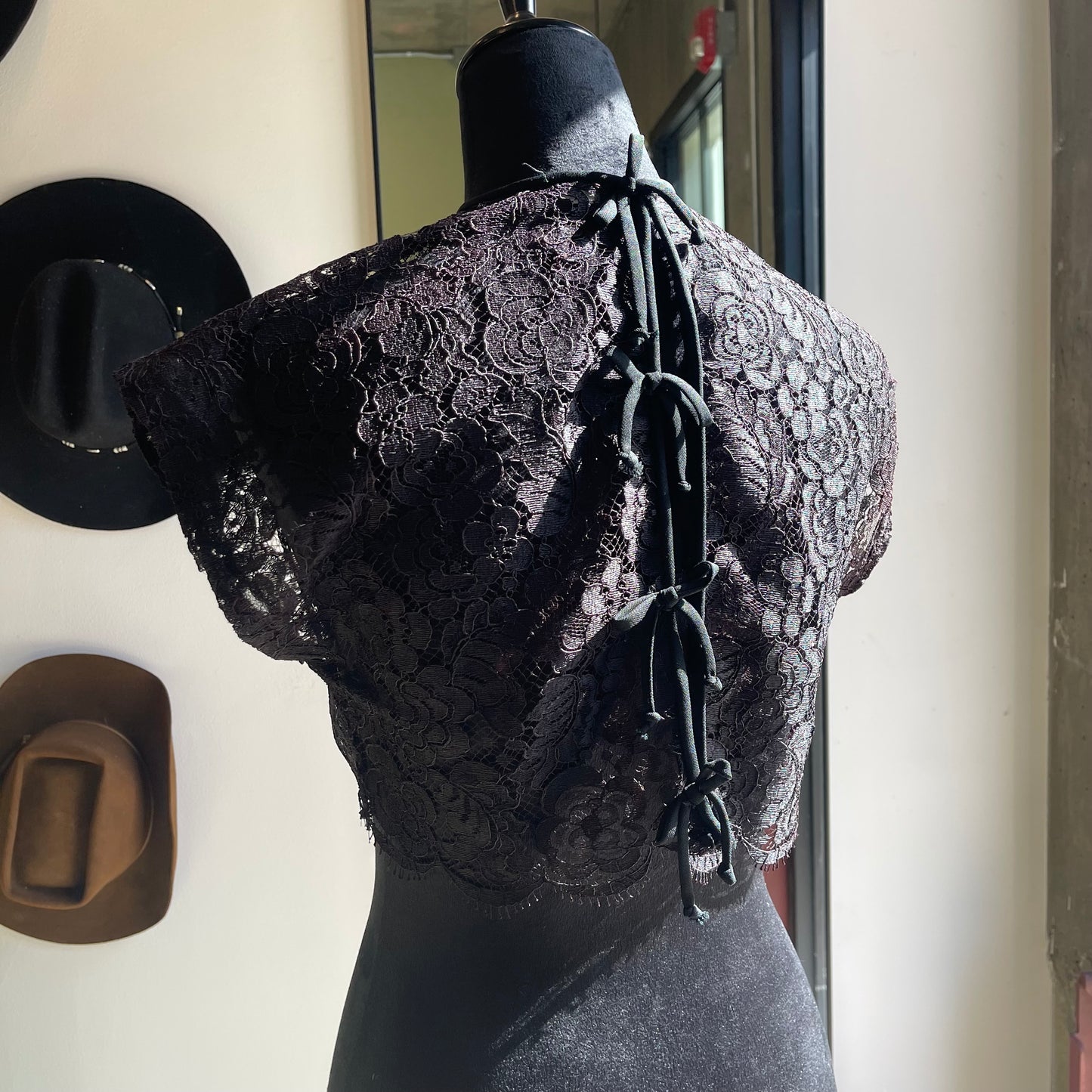 Antique Lace Top with Back Hook Bow Closure
