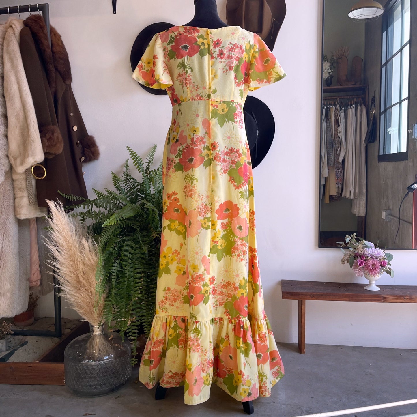 Vintage Floral Flutter Sleeve Dress
