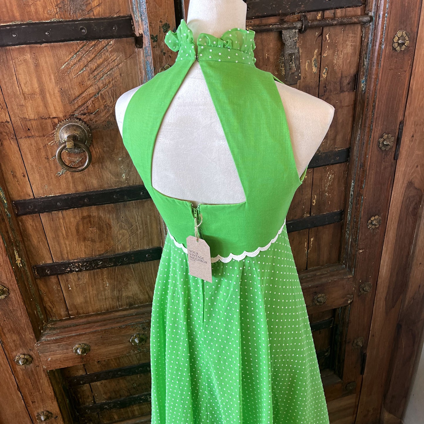 1970s Vintage Swiss Dot Chiffon Gown