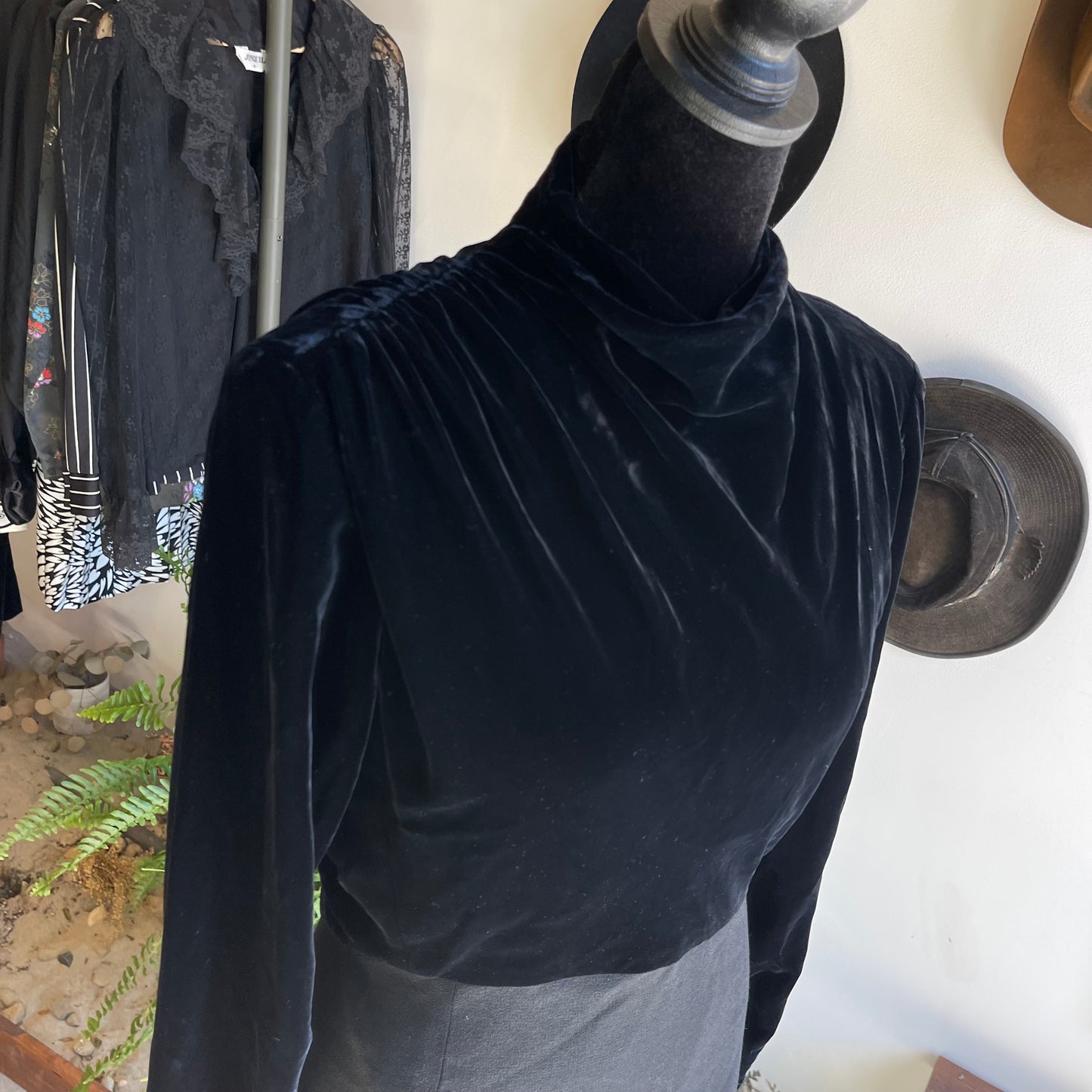 1980s Vintage Yves Saint Laurent Velvet Black Dress