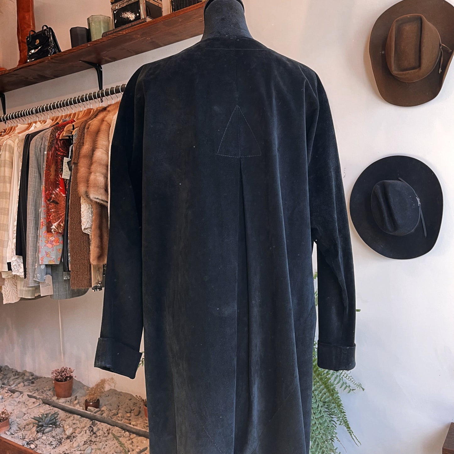 Vintage Suede Trench in Black