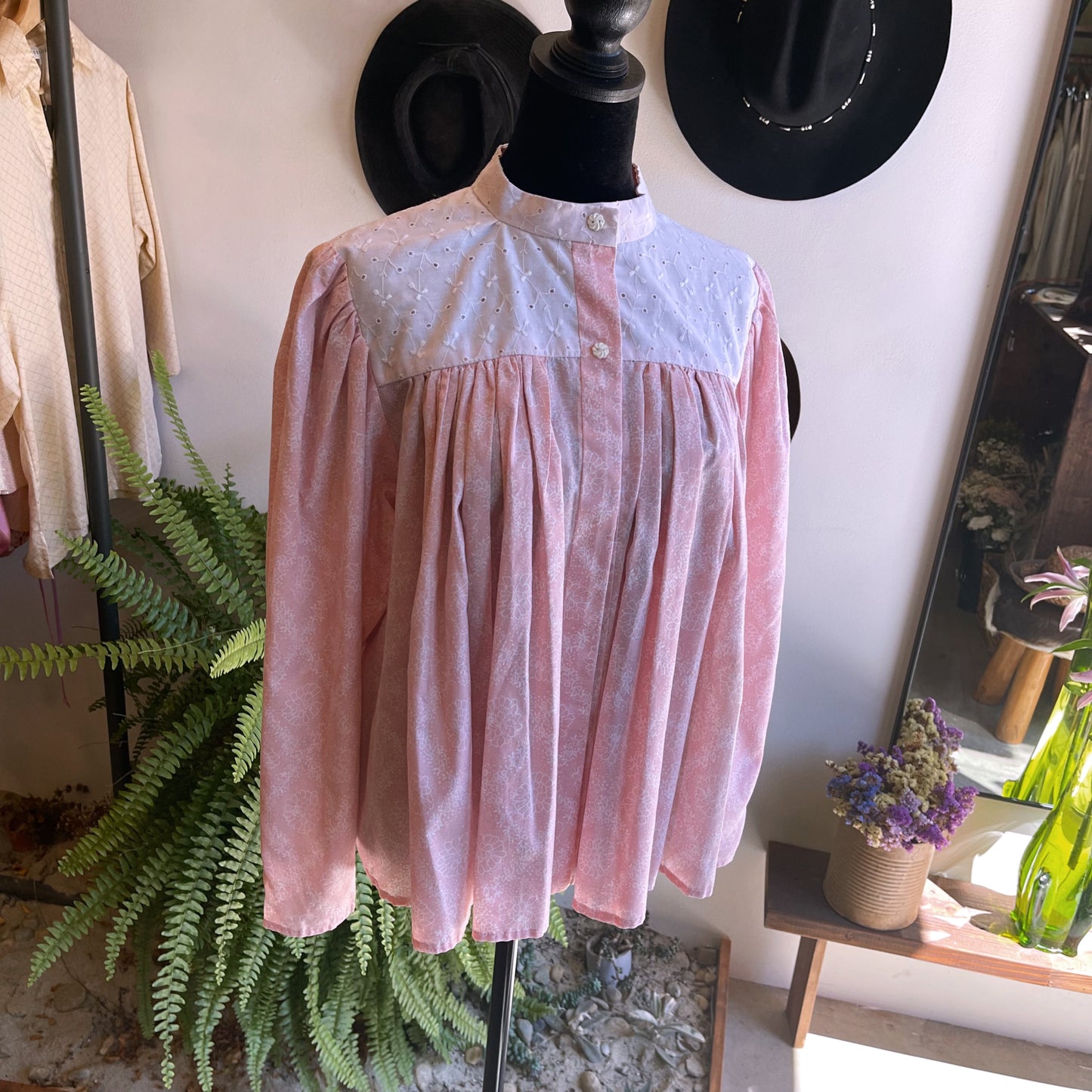 70’s Vintage Floral Cotton Babydoll Blouse