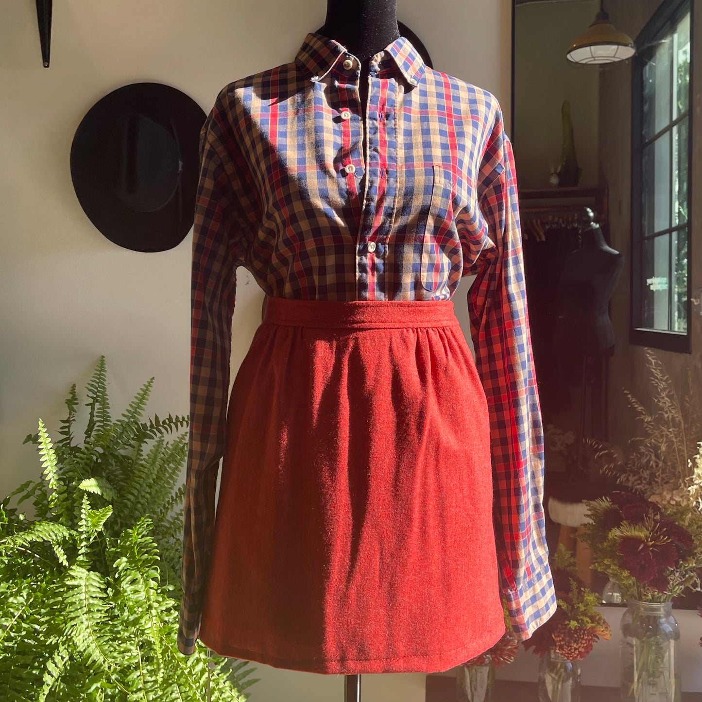 1960s Vintage Wool Mini Skirt with Matching Hair Scrunchy and Purse