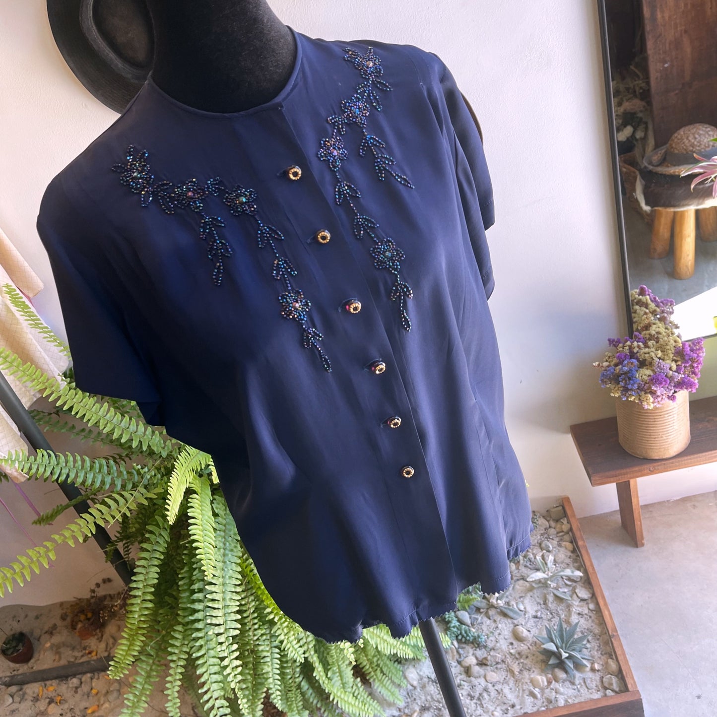 Vintage Beaded Shirt Sleeve Blouse