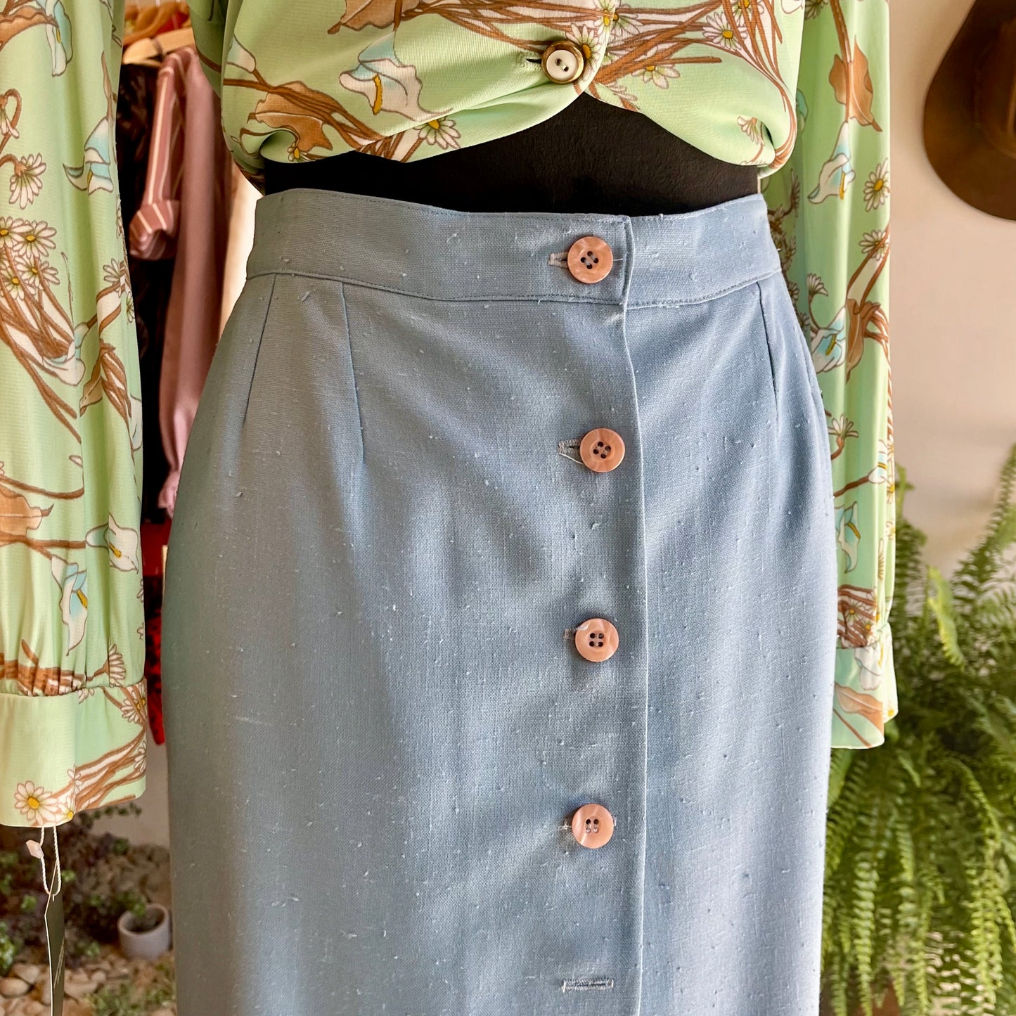 70s Vintage Button Midi Skirt M