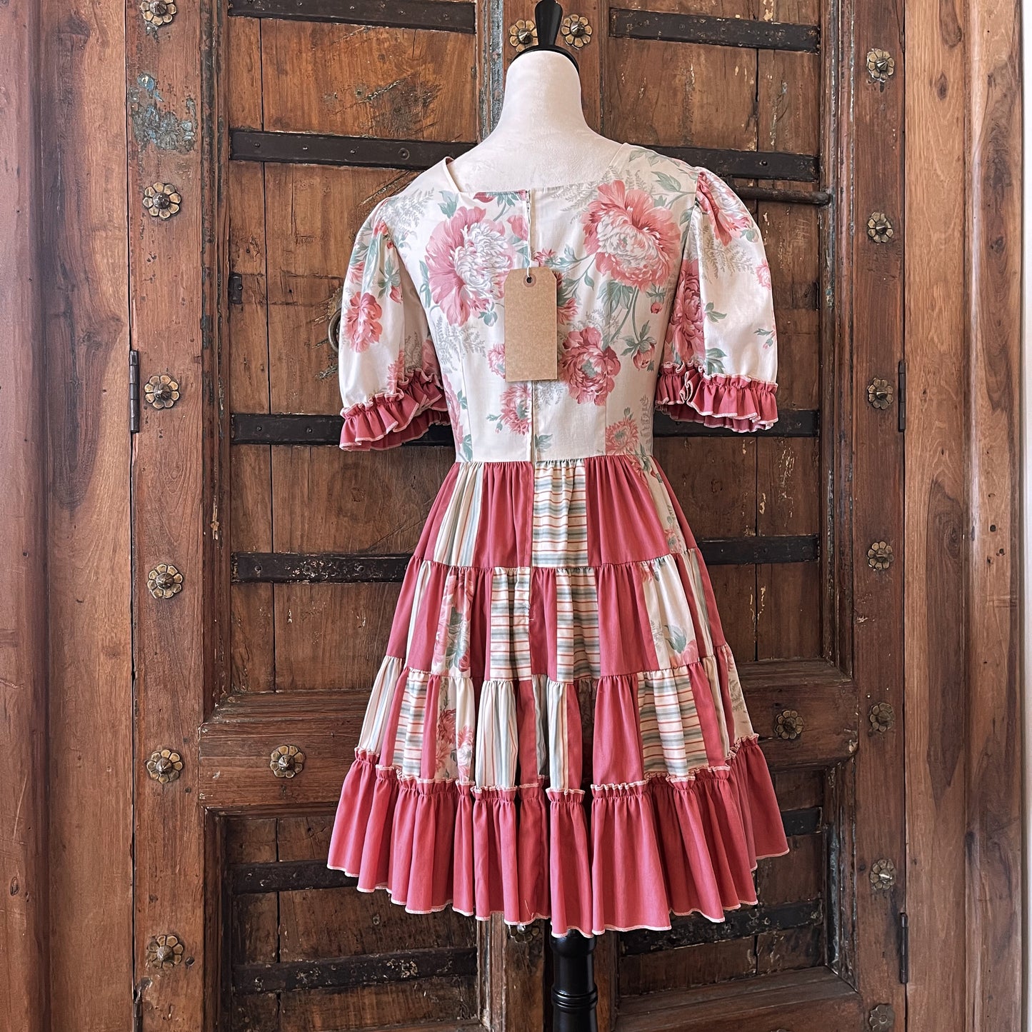 1960s Vintage Square Dancing Tiered Floral Cotton Ruffle Dress