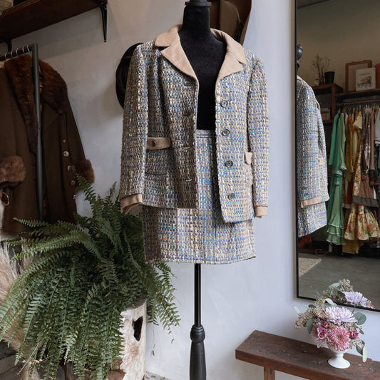 1960s Vintage Tweed Mini Skirt Suit Set Damselle New York