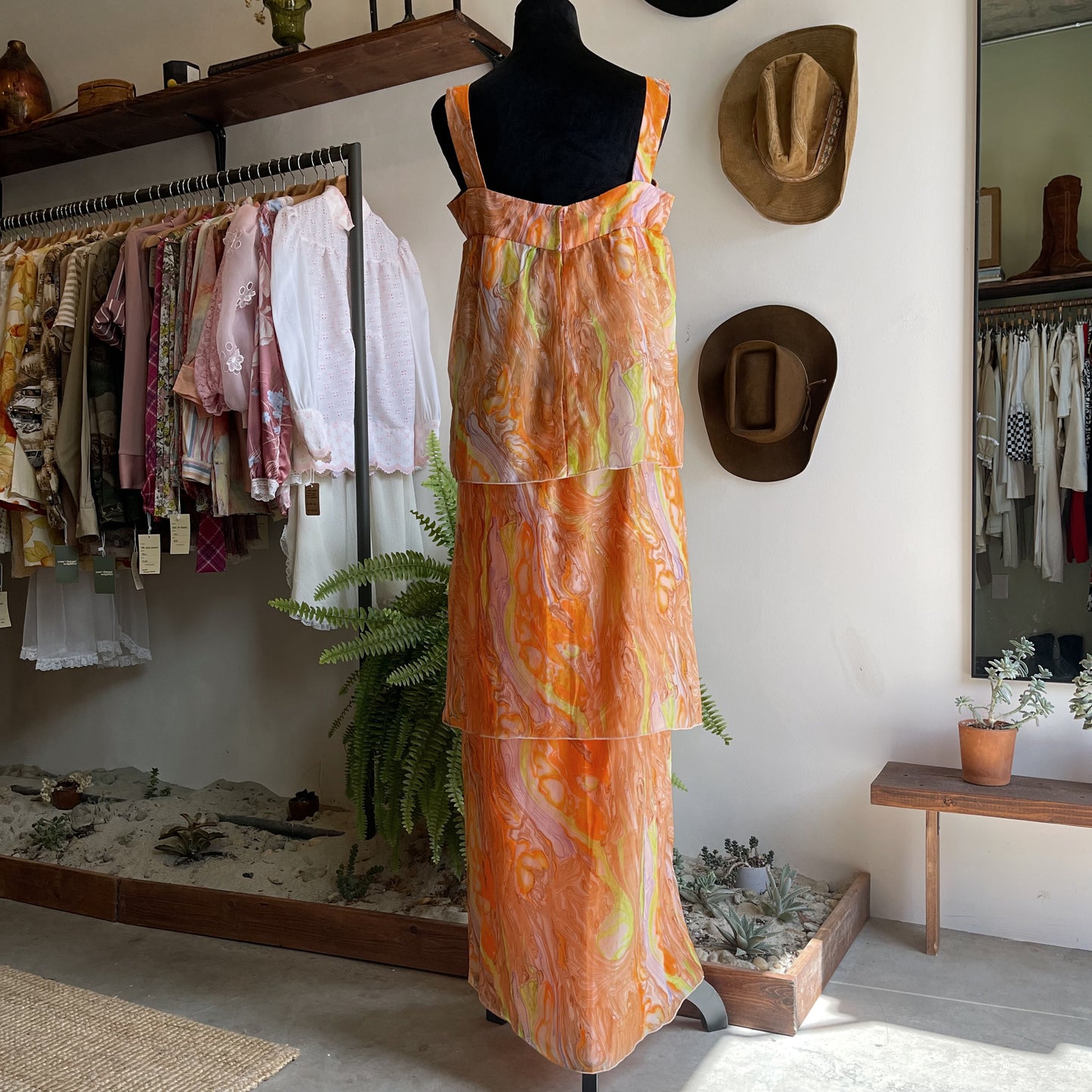 70’s Vintage Handmade Watercolor Tiered Dress