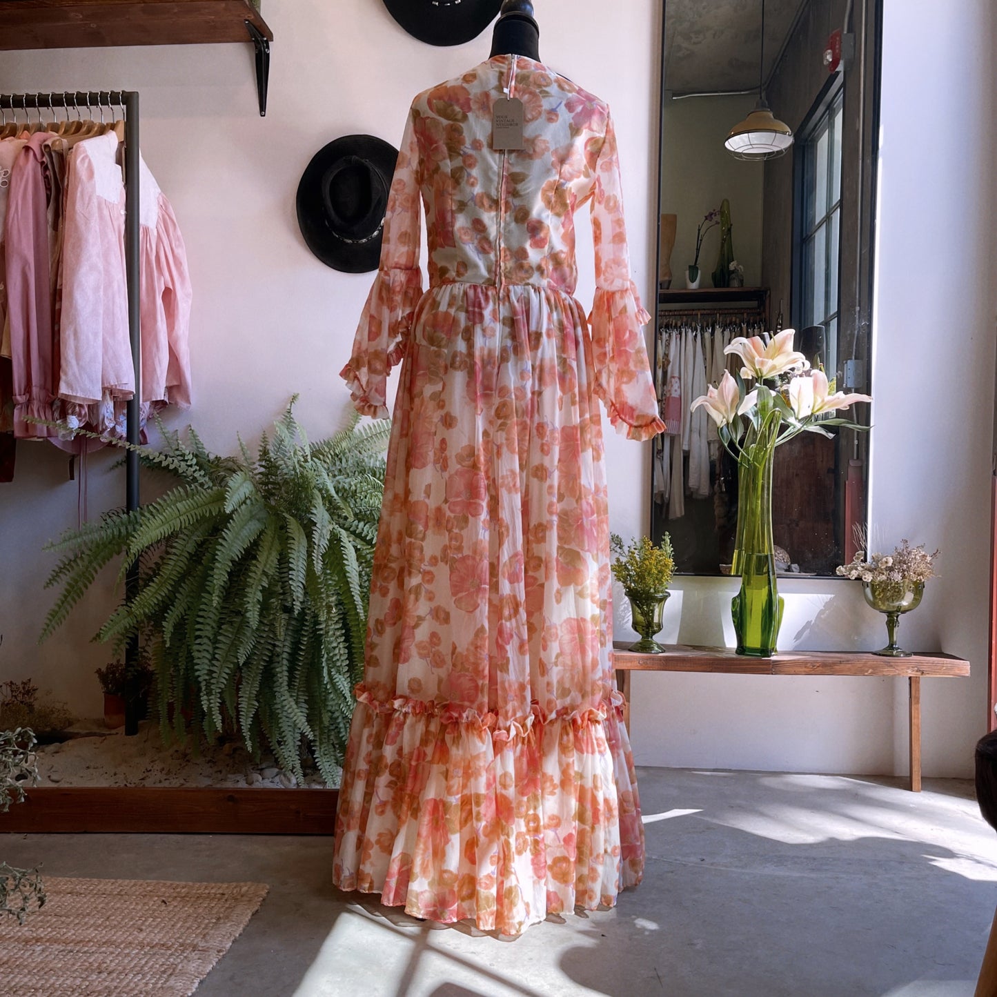 70’s Vintage Floral Dress Butterfly Sleeves