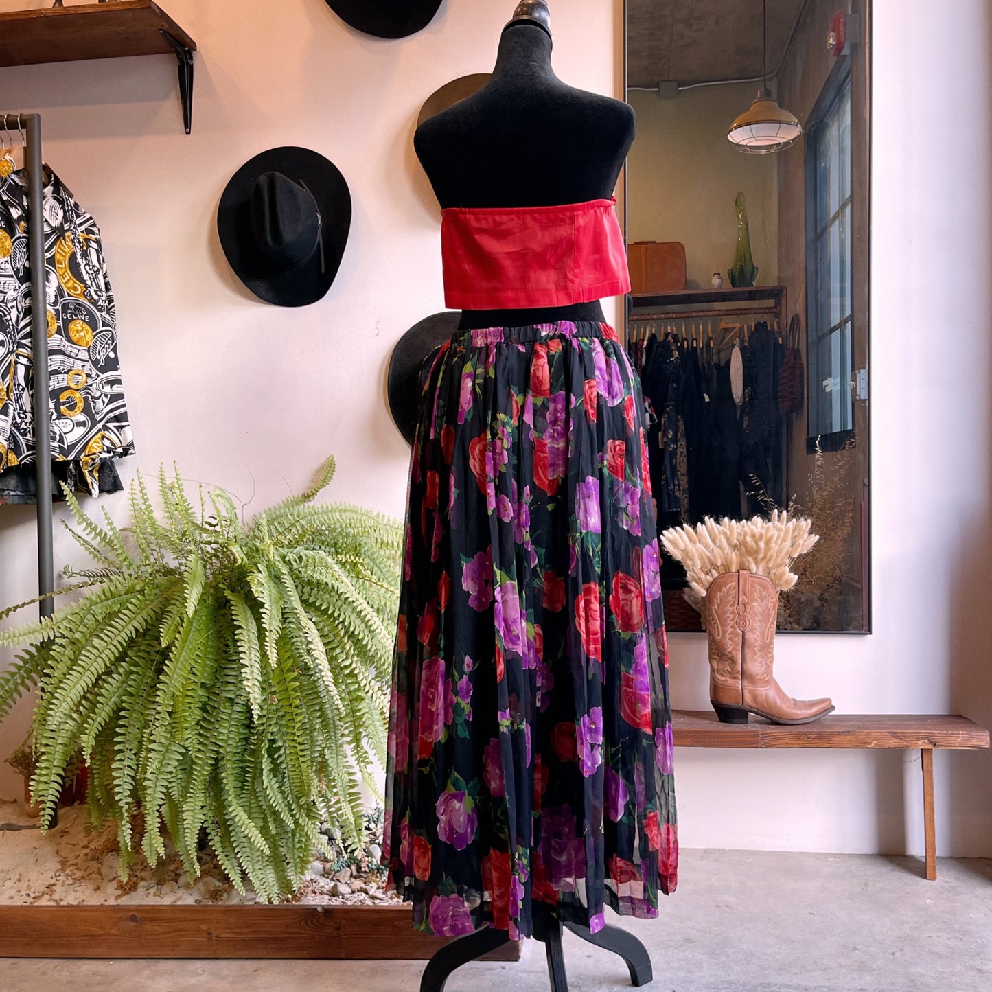 1990’s Vintage Floral Silk Full Length Skirt Jerri Sherman