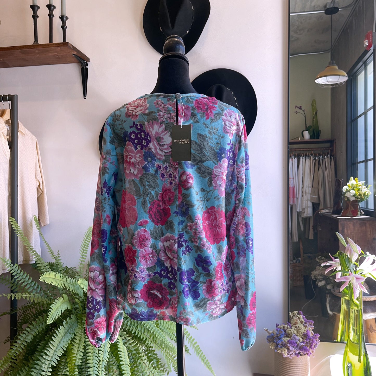 70’s Vintage Floral Cowl Neck Blouse