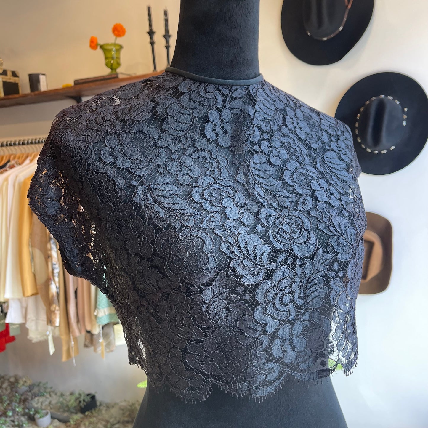 Antique Lace Top with Back Hook Bow Closure