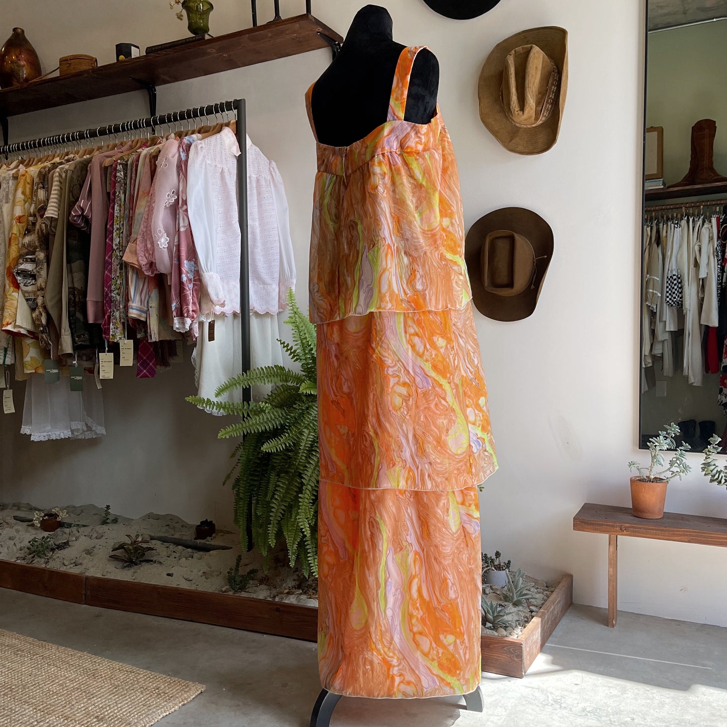 70’s Vintage Handmade Watercolor Tiered Dress