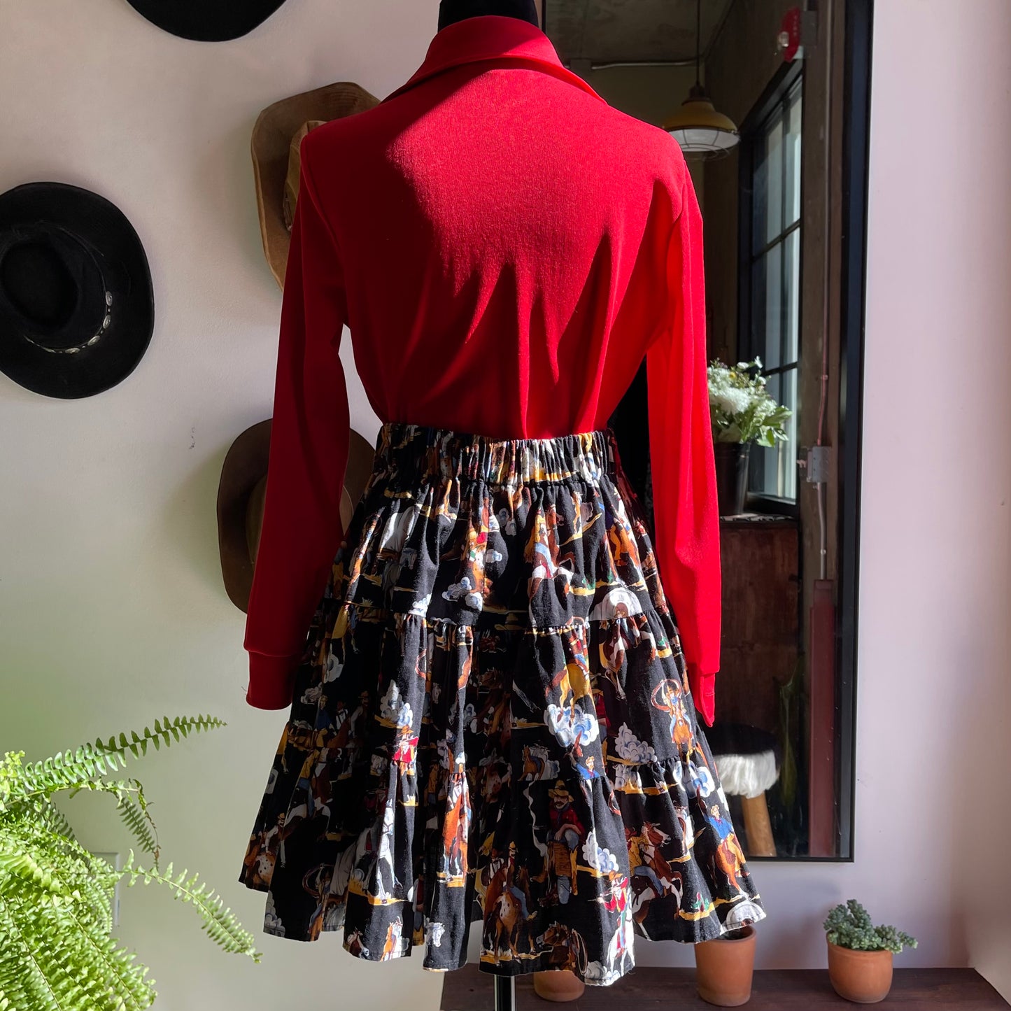 80’s Vintage Cowboy Print Full Circle Western Skirt