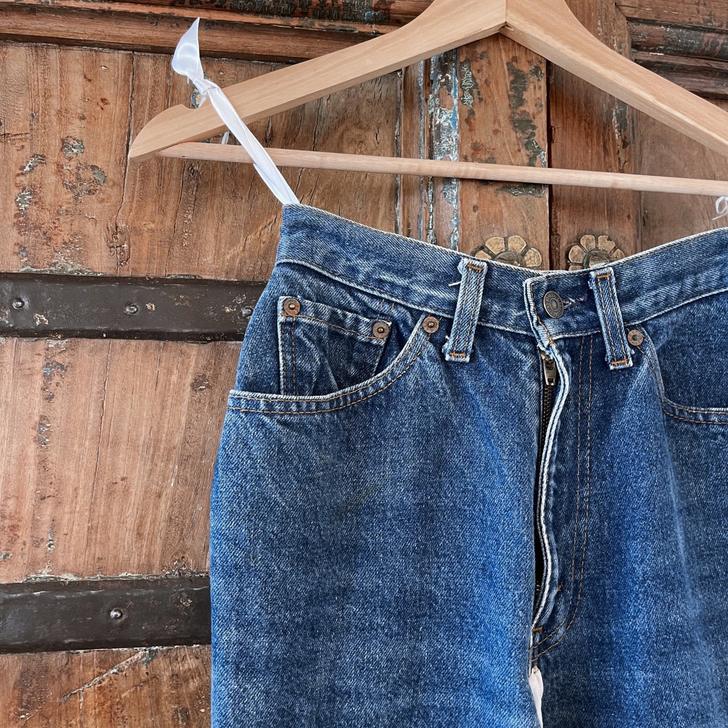 1990s Vintage Levi’s Upcycled Denim Skirt with Floral Insets