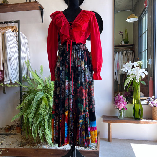 90’s Vintage Desert Western Lace Up Ruffle Blouse