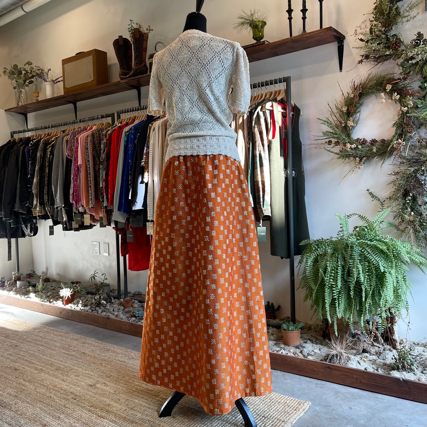 70s Vintage Raw Silk Skirt L