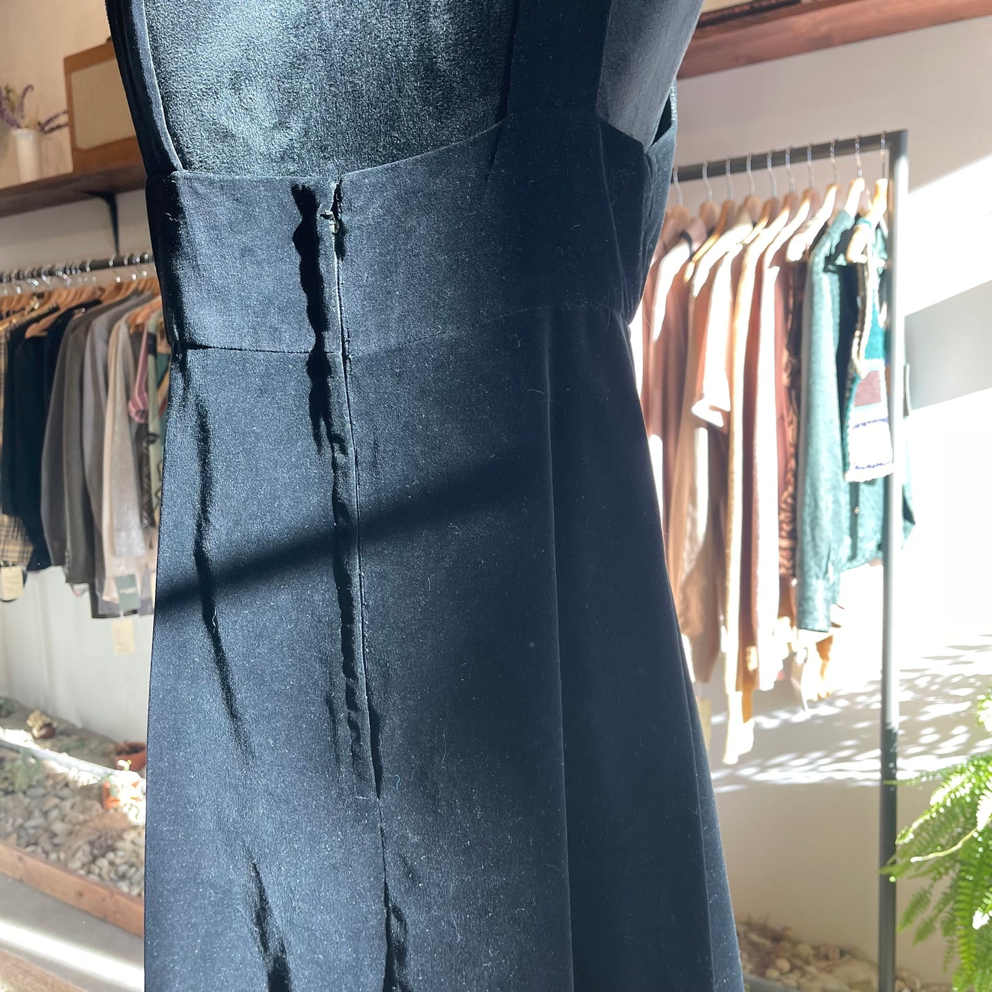 Vintage Handmade Black Velvet Dress with Shawl