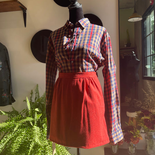 1960s Vintage Wool Mini Skirt with Matching Hair Scrunchy and Purse