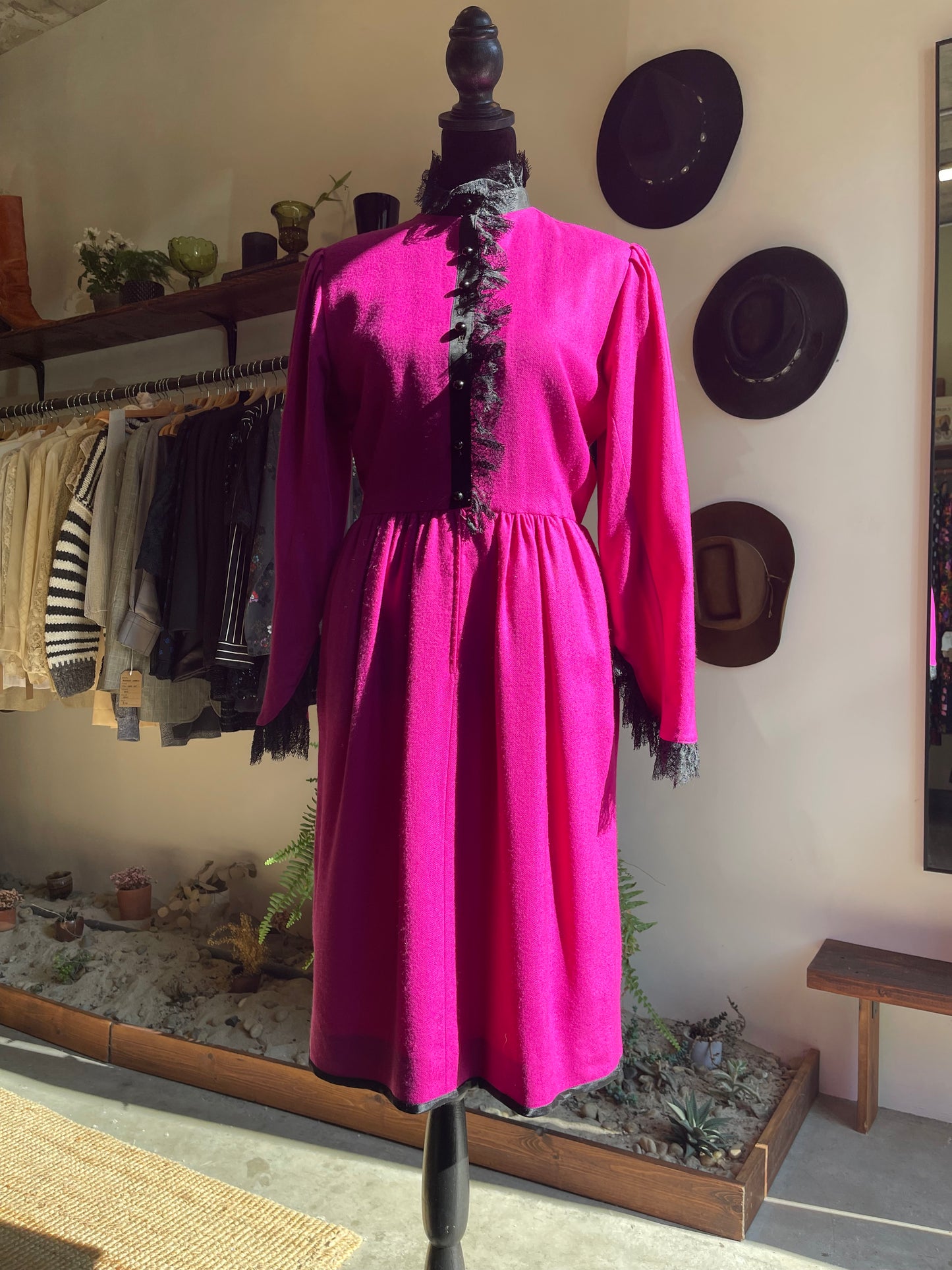 1980s Vintage Emanuel Ungaro Paris Wool Lace Dress