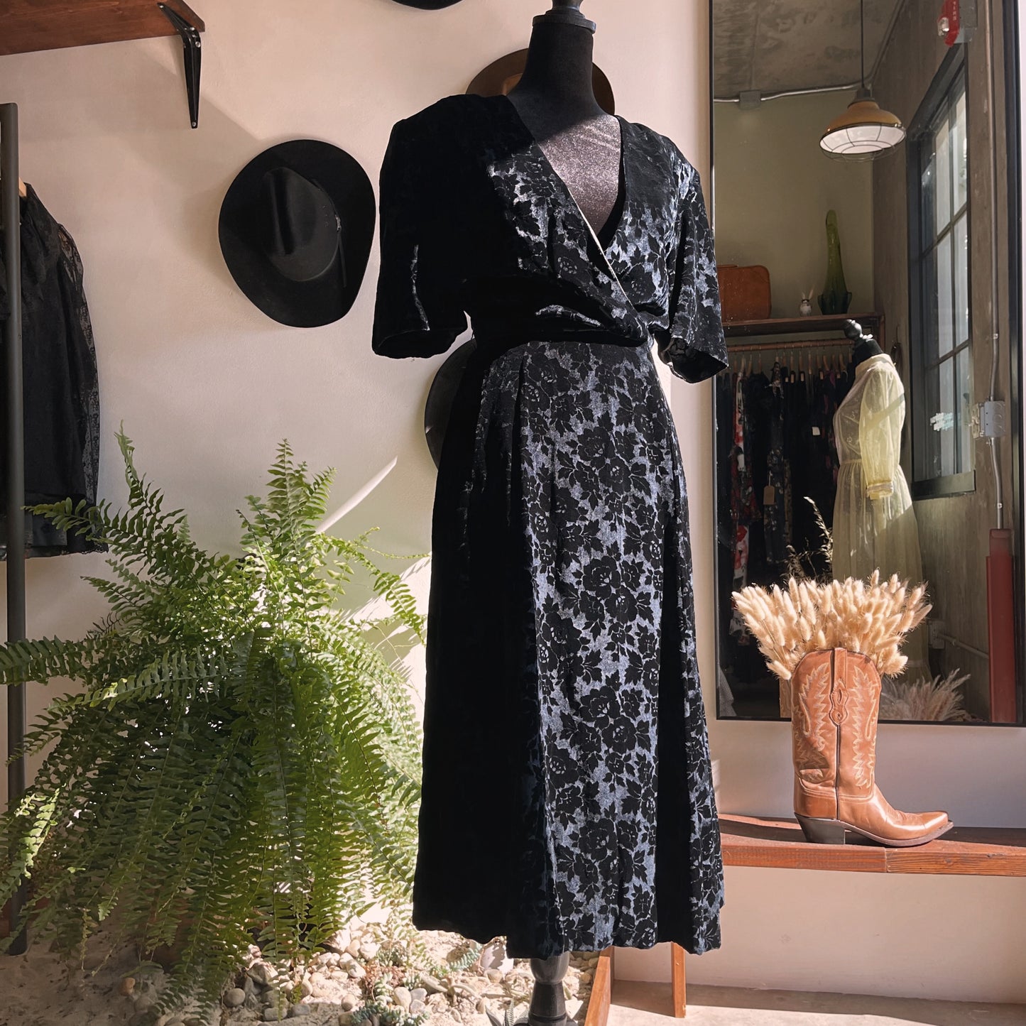 Antique Vintage Velvet Burnout Dress