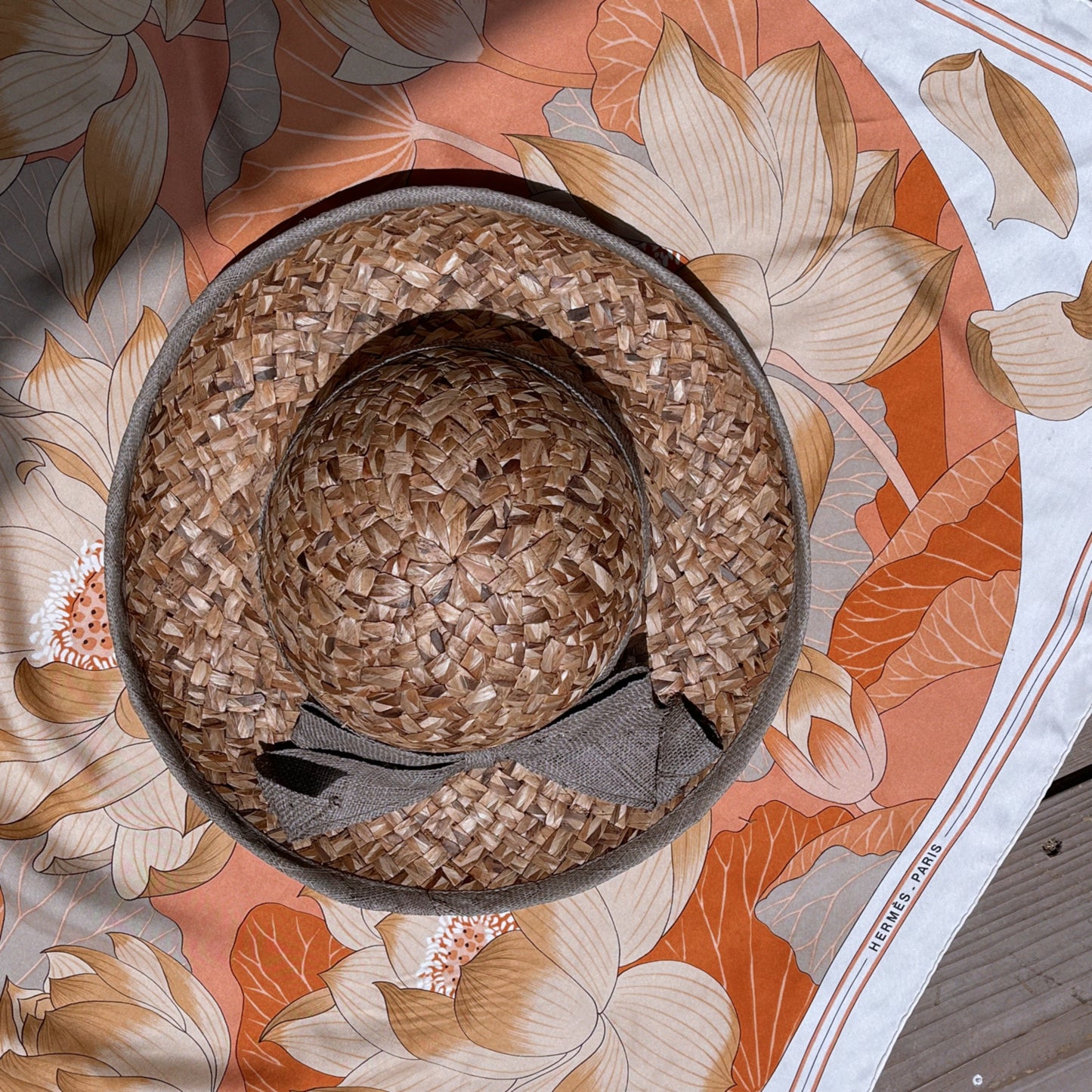 Vintage Woven Straw Hat with Bow