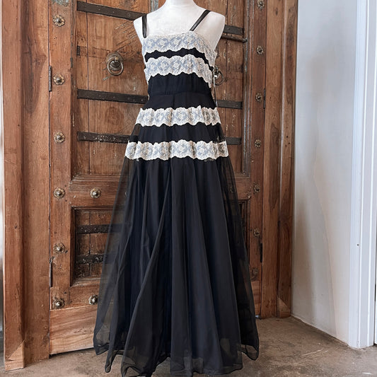 Antique Vintage Chiffon Lace Gown