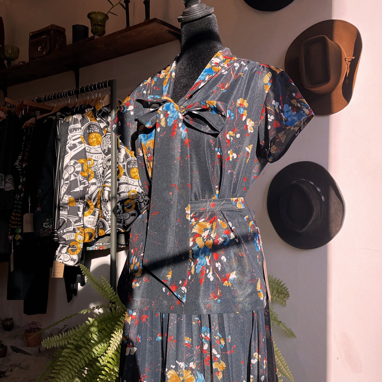 1970s Black Floral 3 Pc. Skirt Set Unionmade