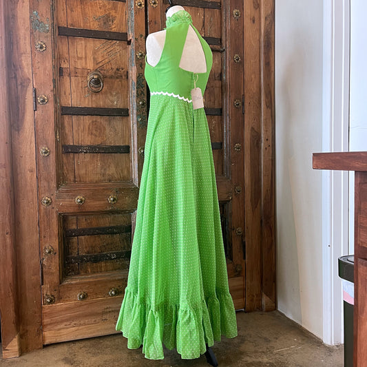 1970s Vintage Swiss Dot Chiffon Gown