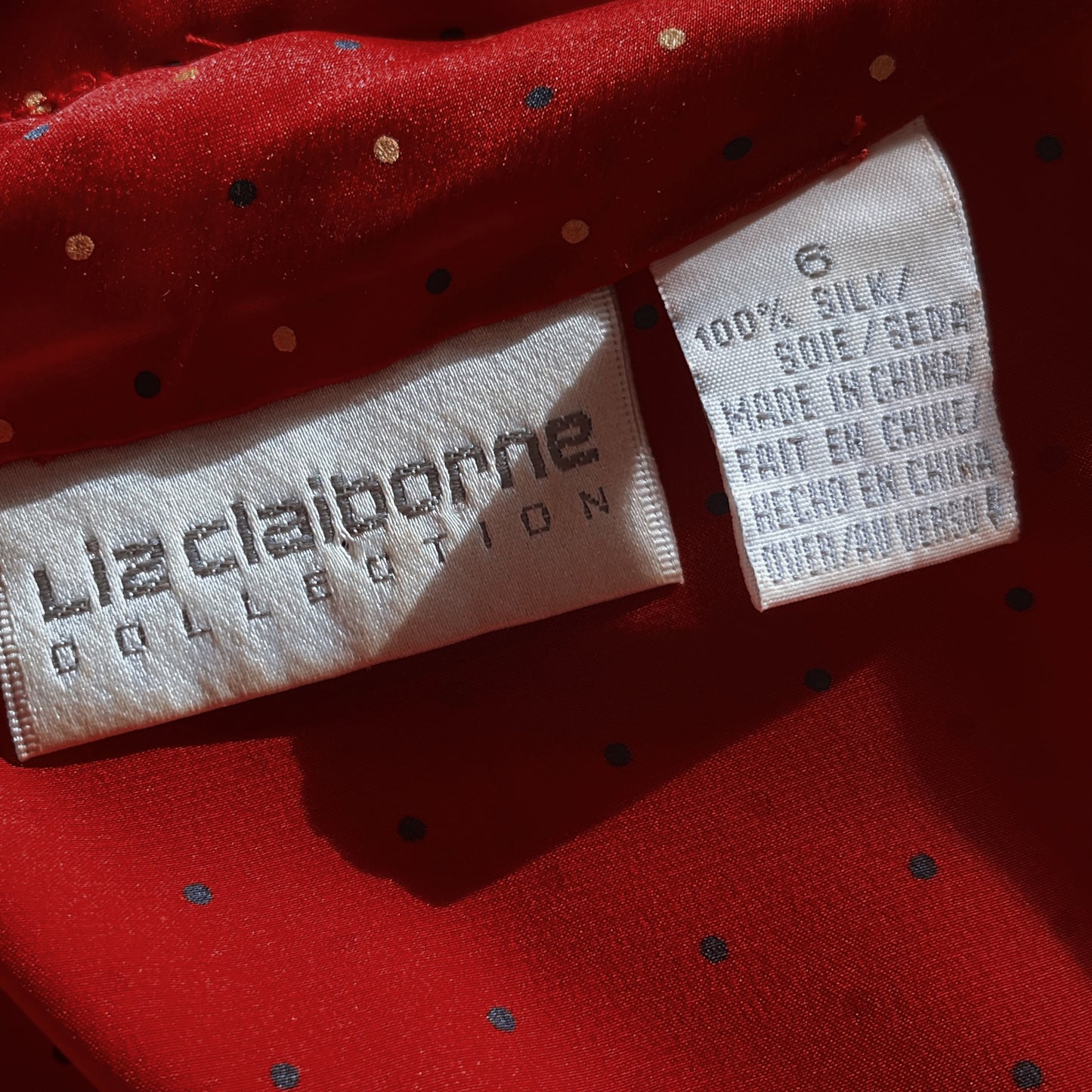1980s Vintage Liz Claiborne Silk Polka Dot Blouse