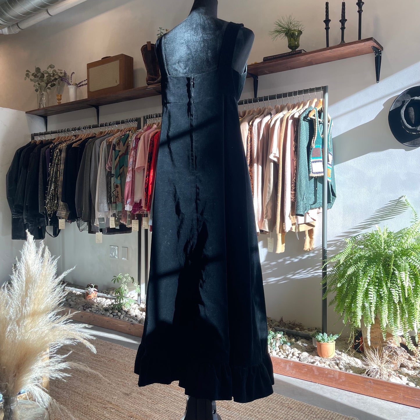 Vintage Handmade Black Velvet Dress with Shawl