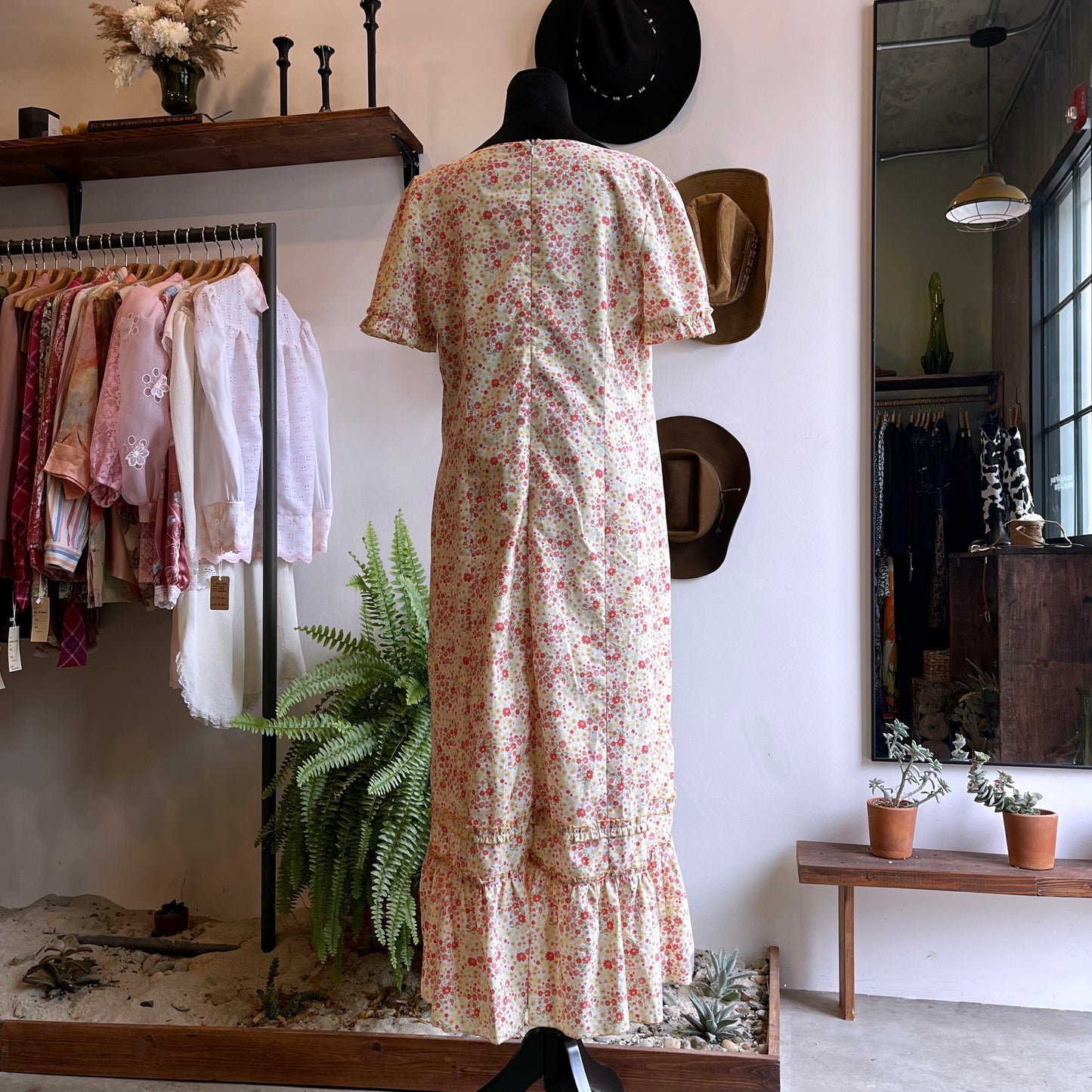 70s Vintage Floral Summer Dress L