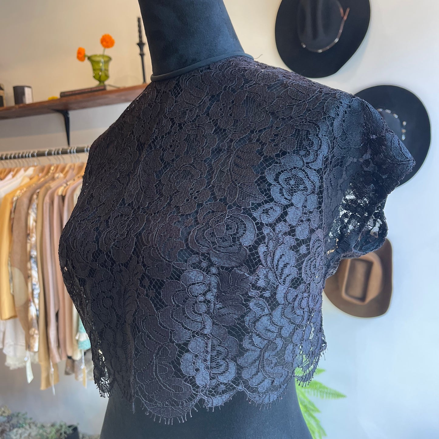 Antique Lace Top with Back Hook Bow Closure