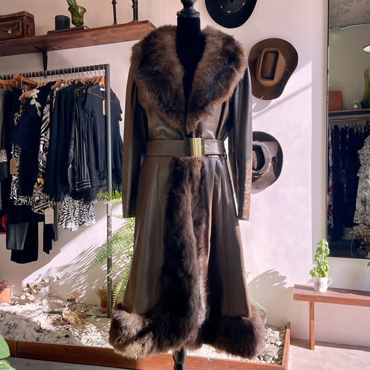 1970s Vintage Penny Lane Leather Fur Coat by Nordstrom