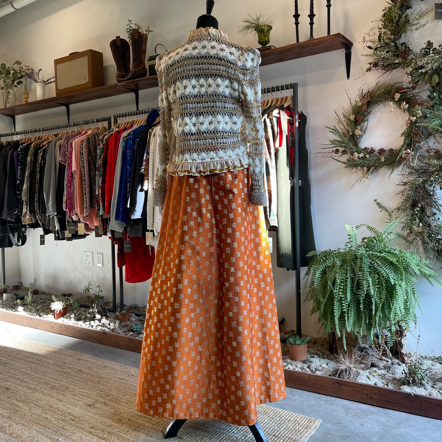 70s Vintage Raw Silk Skirt L
