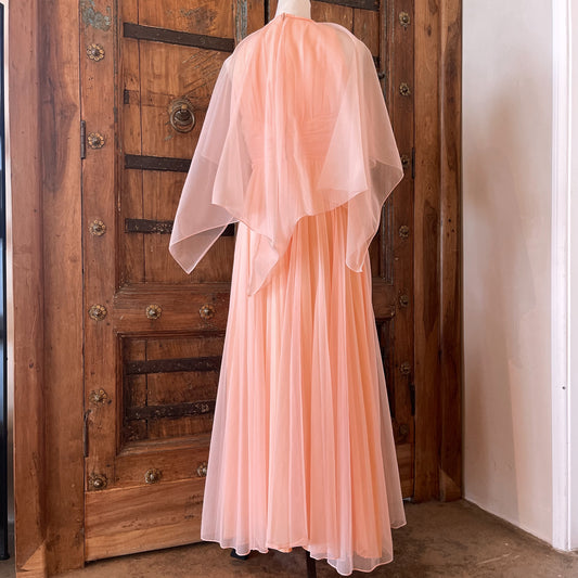 1960s Vintage Chiffon Layered Sylvia Ann Dress with Cape