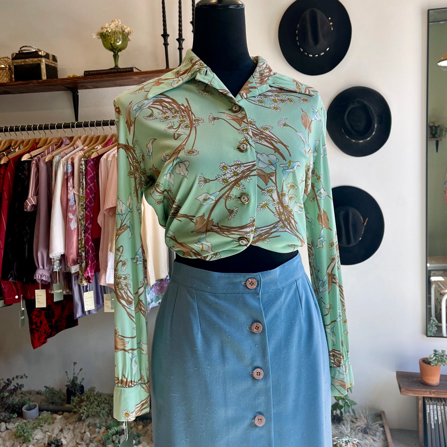 70s Vintage Button Midi Skirt M