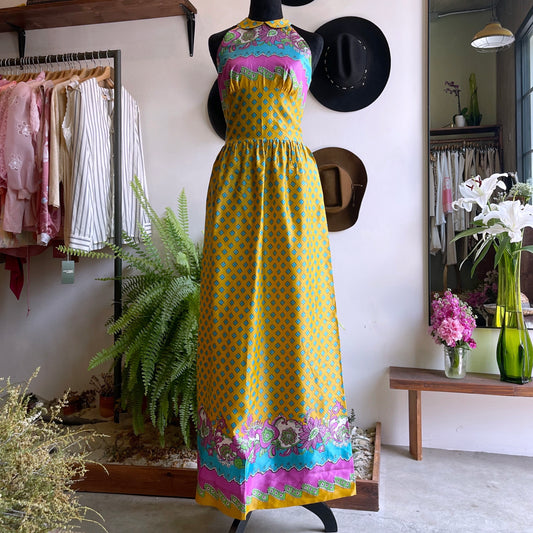 70’s Vintage Handmade Silk Halter Dress